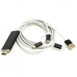 Кабель PowerPlant (CA911912) HDMI-Lightning-Type-C-MircoUSB, 1 м, білий