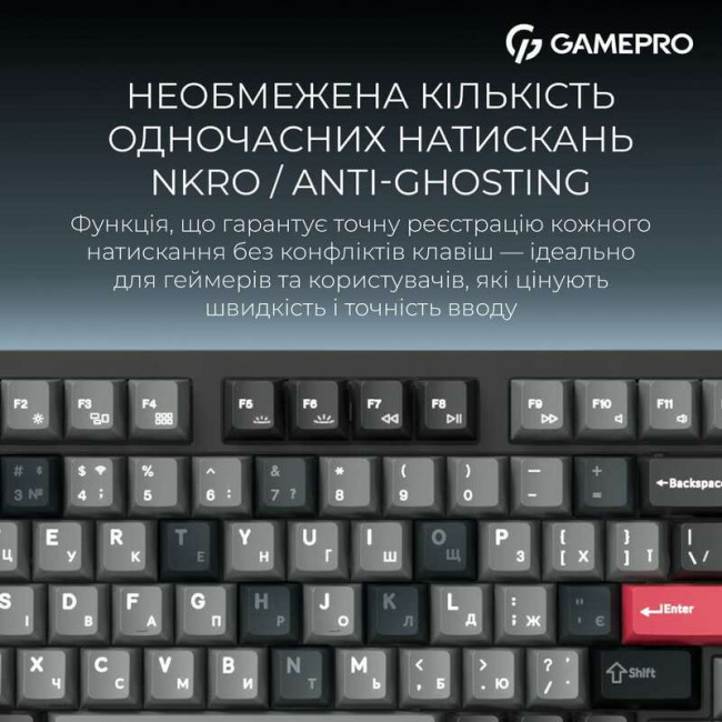 Клавіатура бездротова GamePro Asgard Drakkar Keychron Super Red Switch Black (MK305BK)