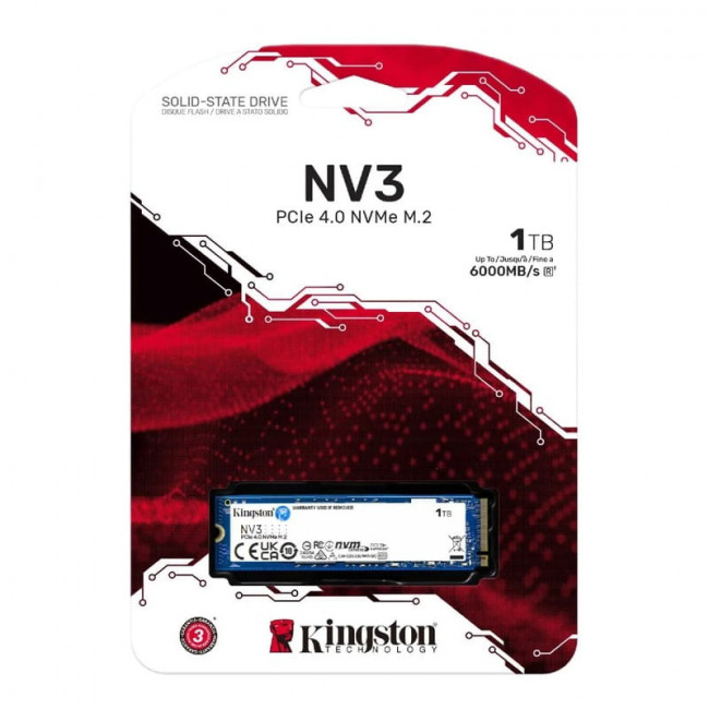 Накопичувач SSD 1TB M.2 NVMe Kingston NV3 M.2 2280 PCIe Gen4.0 x4 (SNV3S/1000G)