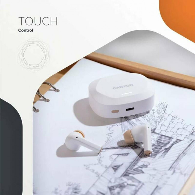 Bluetooth-гарнітура Canyon TWS-7 Hexagon White/Beige (CNS-TWS7WB)