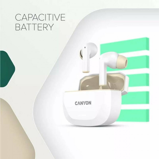 Bluetooth-гарнітура Canyon TWS-7 Hexagon White/Beige (CNS-TWS7WB)
