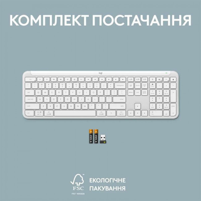 Клавiатура бездротова Logitech Signature Slim K950 US OffWhite USB (920-012466)