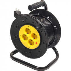 Подовжувач на котушці PowerPlant JY-2002/50 (PPRA10M500S4) 4 розетки, 50 м, чорний/жовтий