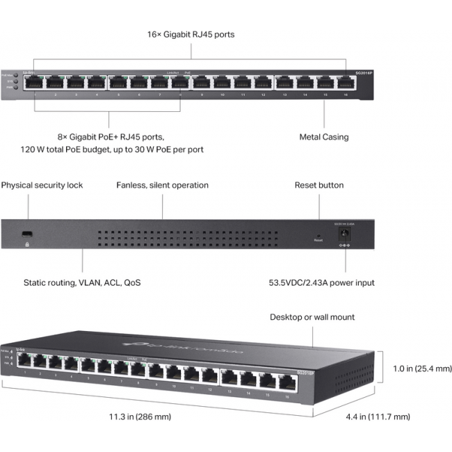 Комутатор TP-Link TL-SG2016P
