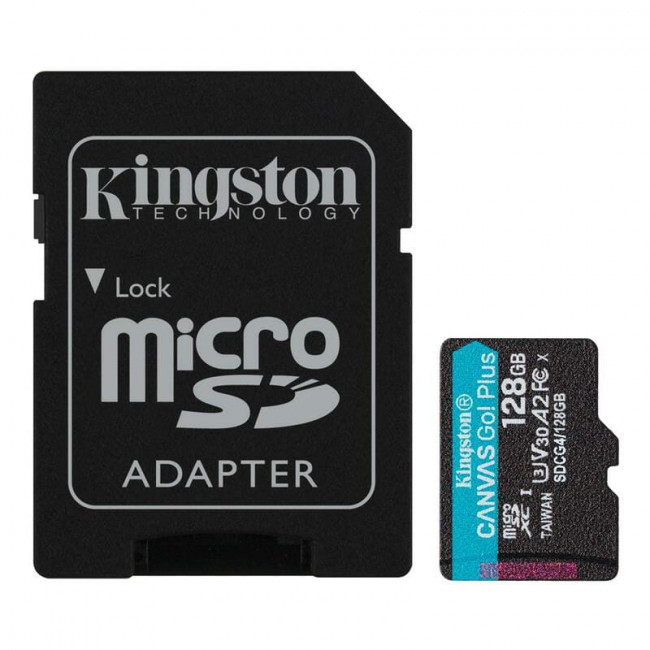 Карта пам`яті MicroSDXC 128GB UHS-I/U3 Class 10 Kingston Canvas Go! Plus R200/W200MB/s + SD-адаптер (SDCG4/128GB)