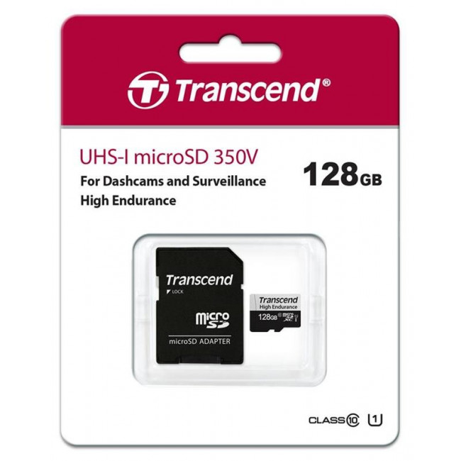 Карта пам`ятi MicroSDXC 128GB UHS-I/U1 Class 10 Transcend 350V + SD-адаптер (TS128GUSD350V)