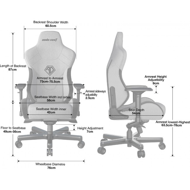 Крісло для геймерів Anda Seat T-Pro 2 Size XL Linen Grey/Black (AD12XLLA-01-GB-F)