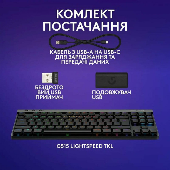 Клавiатура бездротова Logitech G515 Rapid TKL Black (920-013861)