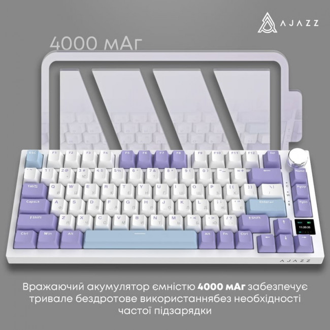 Клавіатура бездротова Ajazz AK820 Pro Flying Fish Switch Purple RGB With Screen (AK820PRO-FF-PWB)