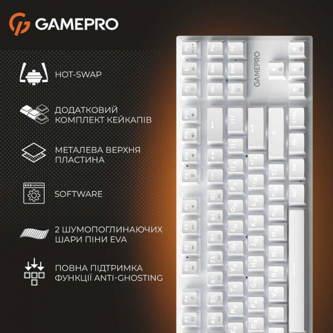 Клавіатура GamePro Genesis Joker MK124W Outemu Red Swithes USB White